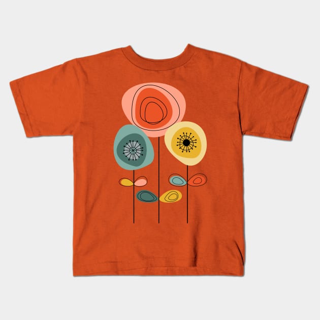 Mid Century Modern Flowers 1 Kids T-Shirt by Dream Print Designs